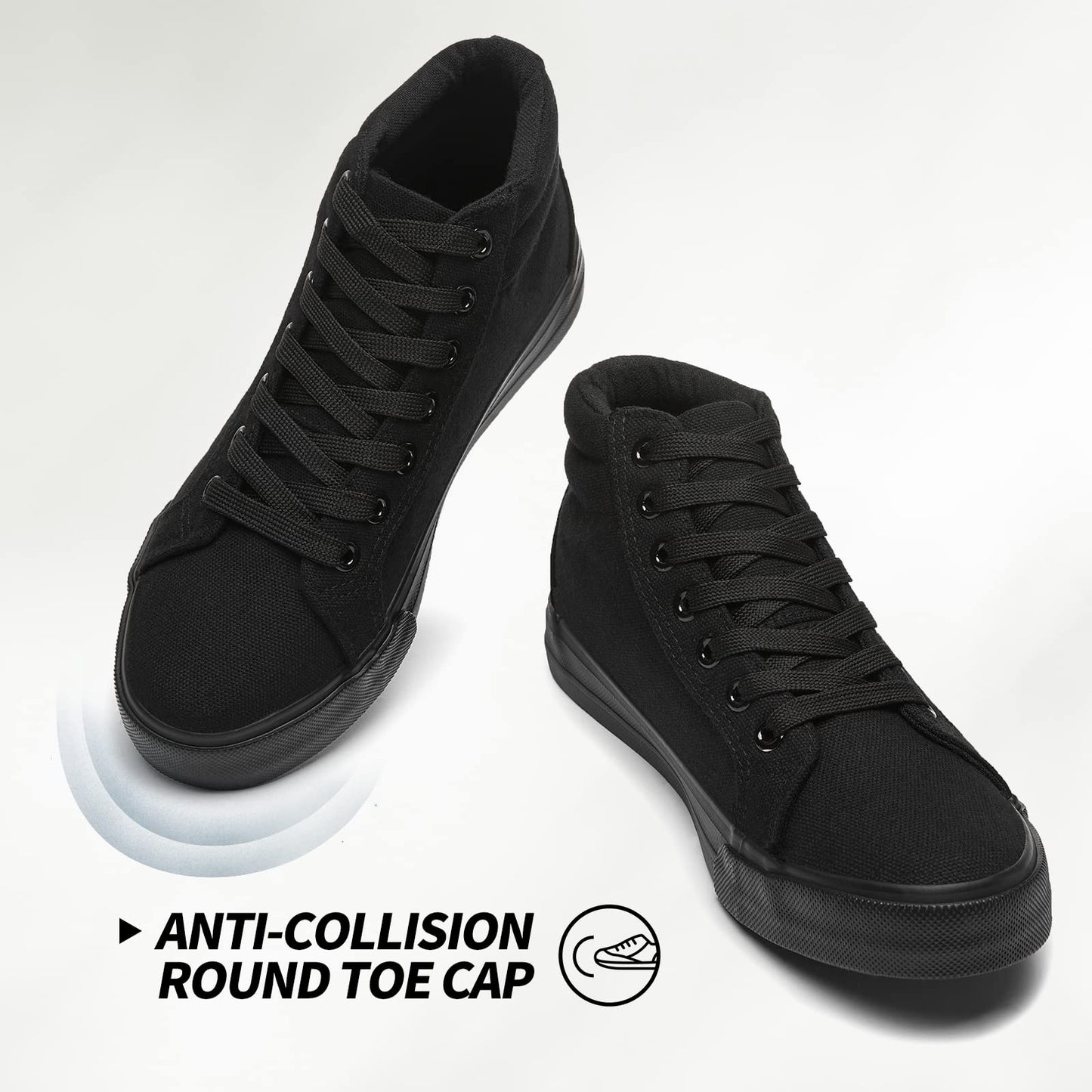 XRH Women Black Canvas High Tops Sneaker for Walking, White Non Slip Hi Top Lace up Shoes, Casual Fashion Mid Top Sneaker(Comfortable, Breathable, Classic)(Black, US10)