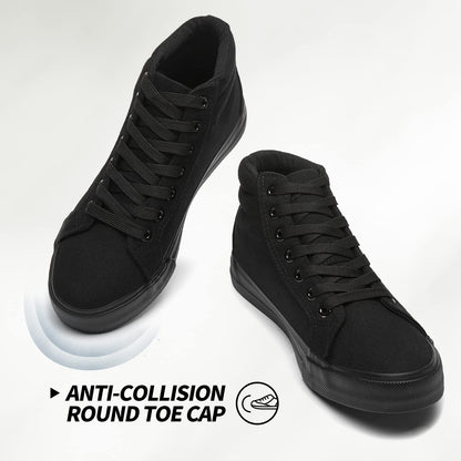 XRH Women Black Canvas High Tops Sneaker for Walking, White Non Slip Hi Top Lace up Shoes, Casual Fashion Mid Top Sneaker(Comfortable, Breathable, Classic)(Black, US10)