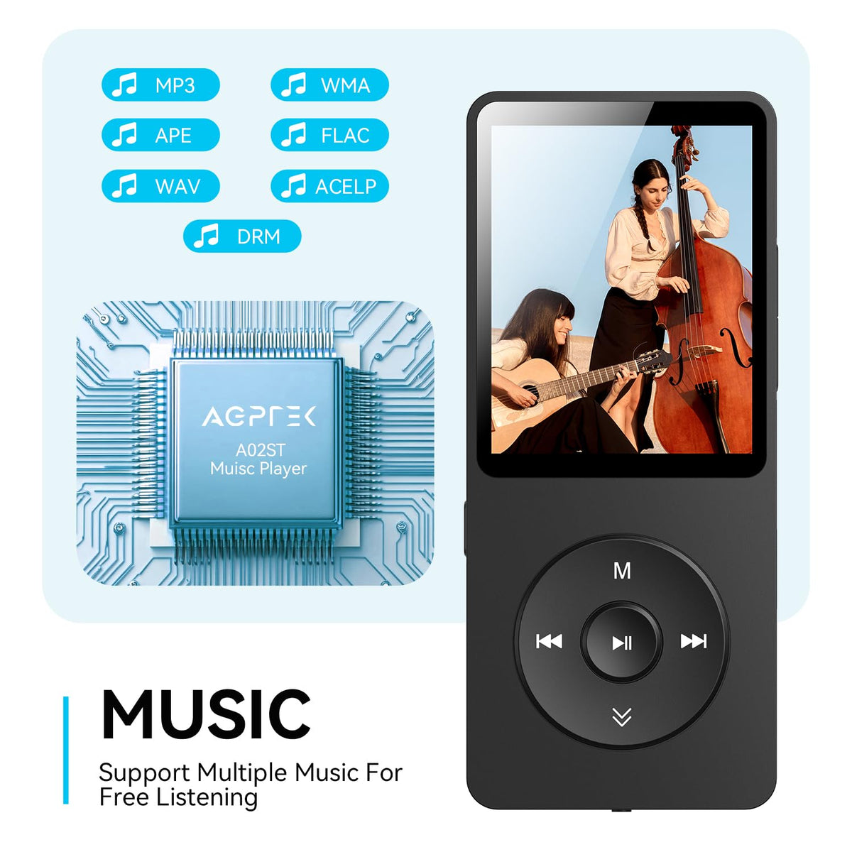 Reproductor MP3 AGPTEK A02 (32GB, Negro)