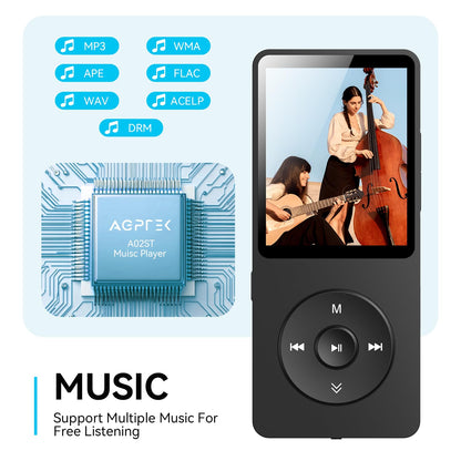 Reproductor MP3 AGPTEK A02 (32GB, Negro)
