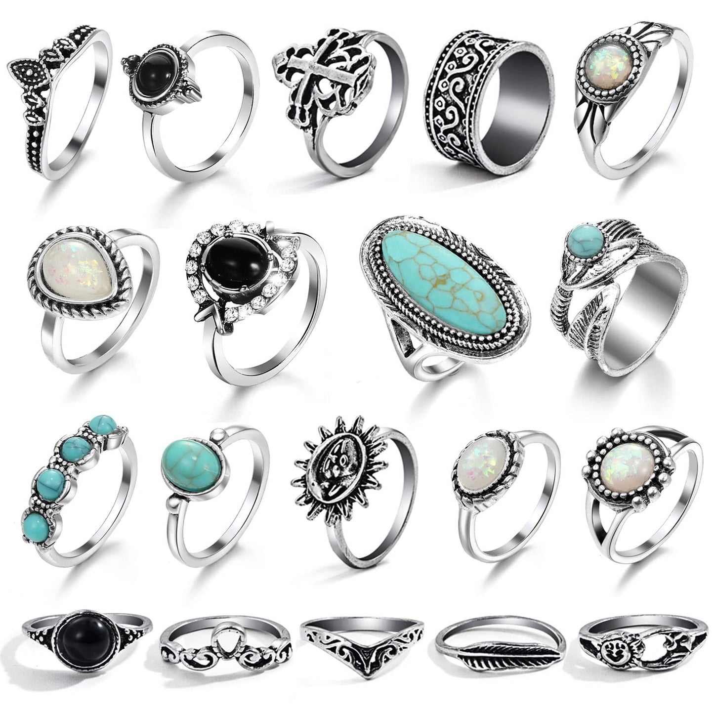 17IF Juego de Anillos Vintage para Mujer (19 Piezas)