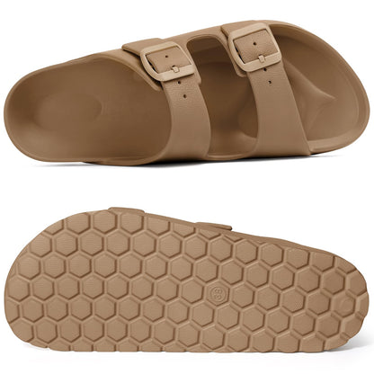 shevalues Women's Comfort Sandals with Medium Arch Support Double Buckle Adjustable EVA Slides for Summer Beach, Brown 38(