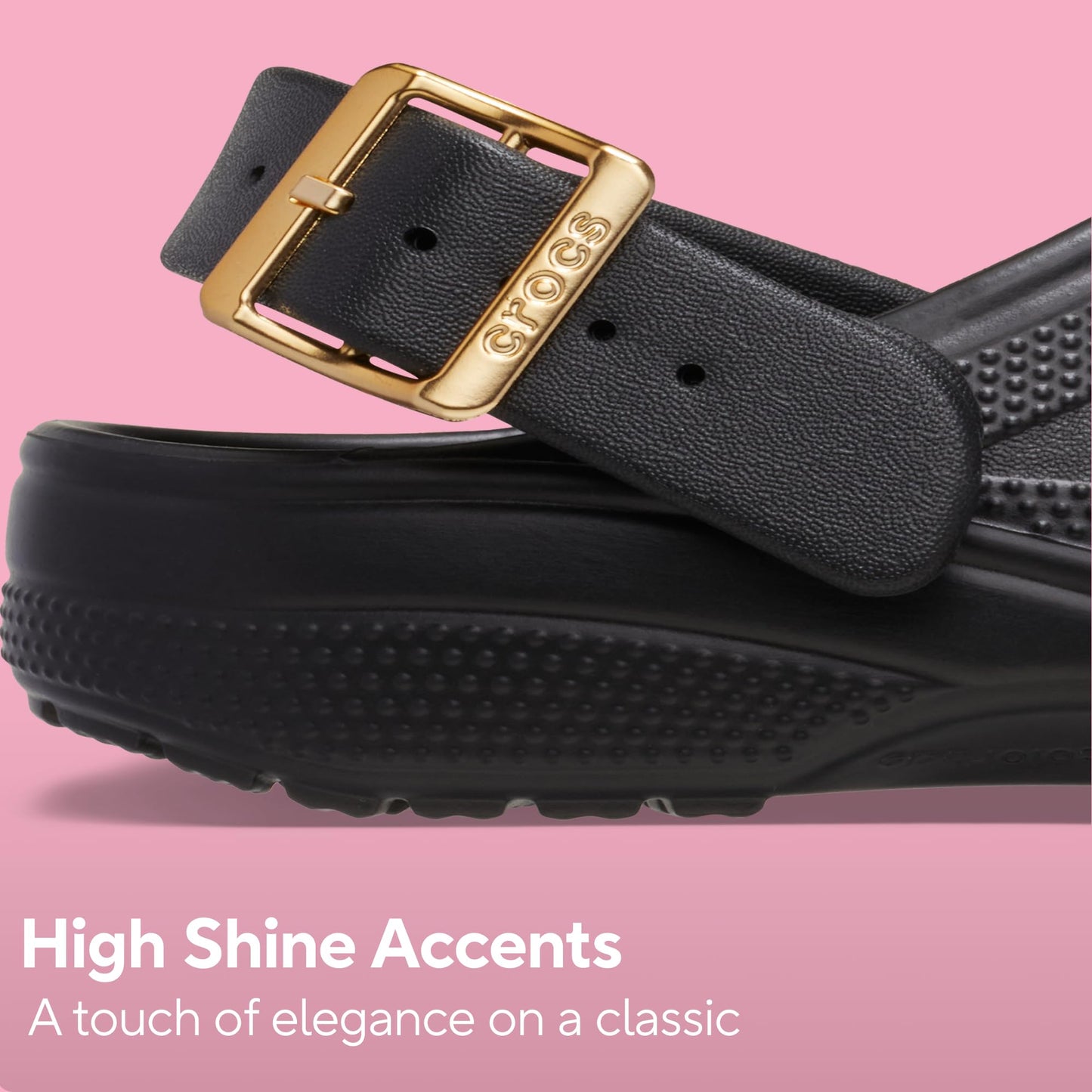 Crocs Unisex-Adult Classic Metallic Buckle Clogs, Metallic Black