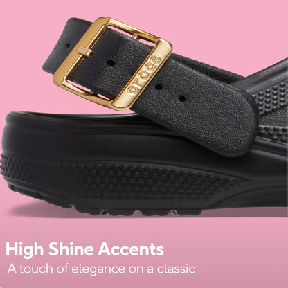 Crocs Unisex-Adult Classic Metallic Buckle Clogs, Metallic Black