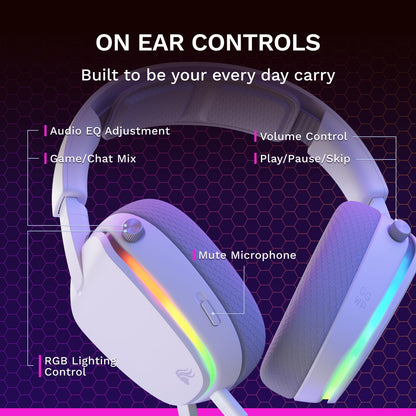 GLORIOUS GHS Eternal RGB - Stereo RGB Gaming Headset for PC, PS5, PS4, Switch - Custom Tuned Angled Drivers, Adjustable Crystal Clear Detachable Mic, USB-C - Durable, All Day/Night Comfort - White