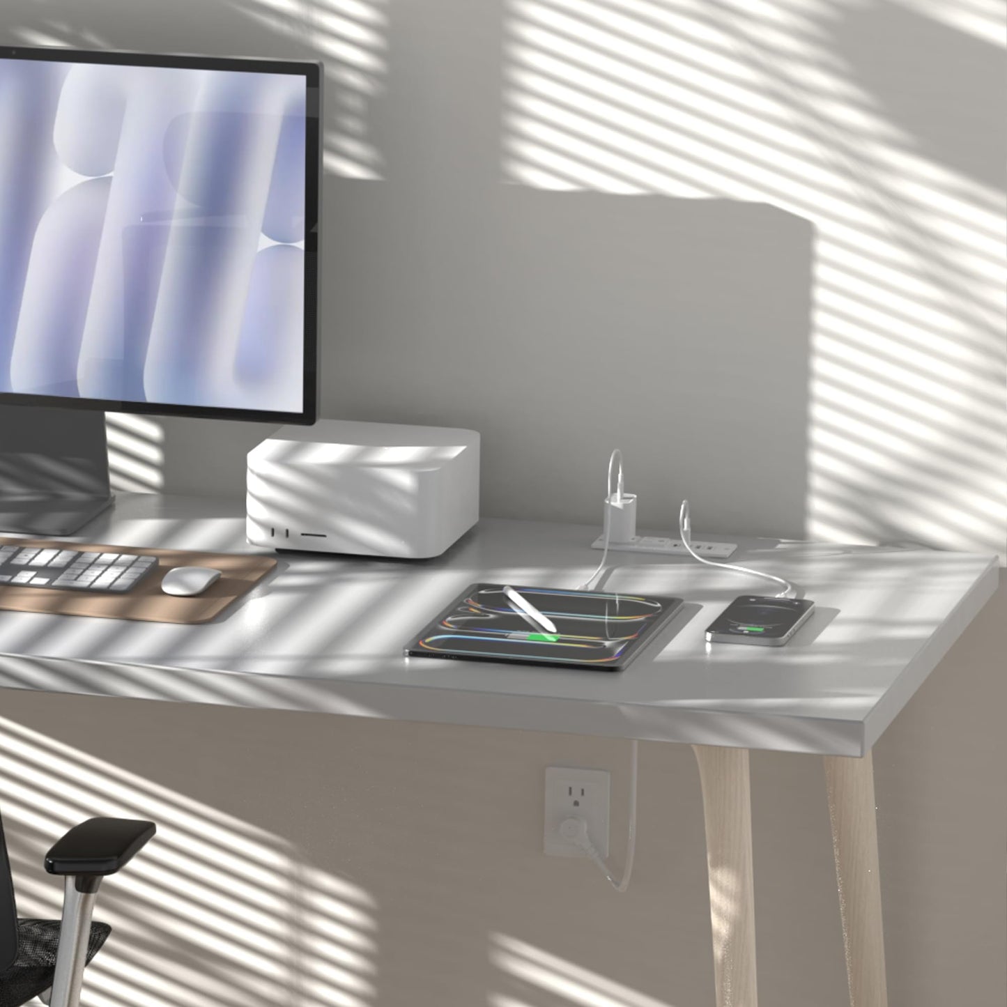 Regleta de Energía Oculta Empotrada para Muebles (Cable 6 Pies / Blanco)