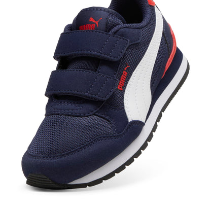 PUMA Unisex-Child ST Runner V4 Mesh Hook and Loop Shoes, Navy-White-Red AH24, Little Kid