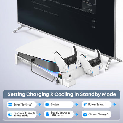 OIVO PS5 Horizontal Stand and Cooling Station with 3-Level Cooling Fan, Dual PS5 Controller Charger for PlayStation 5 Controller, Horizontal PS 5 Cooling Stand(Not for PS 5 Slim/Pro)
