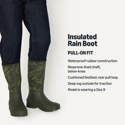 Amazon Essentials Men's Waterproof Neoprene Rubber Rain Boot, Camo/Olive