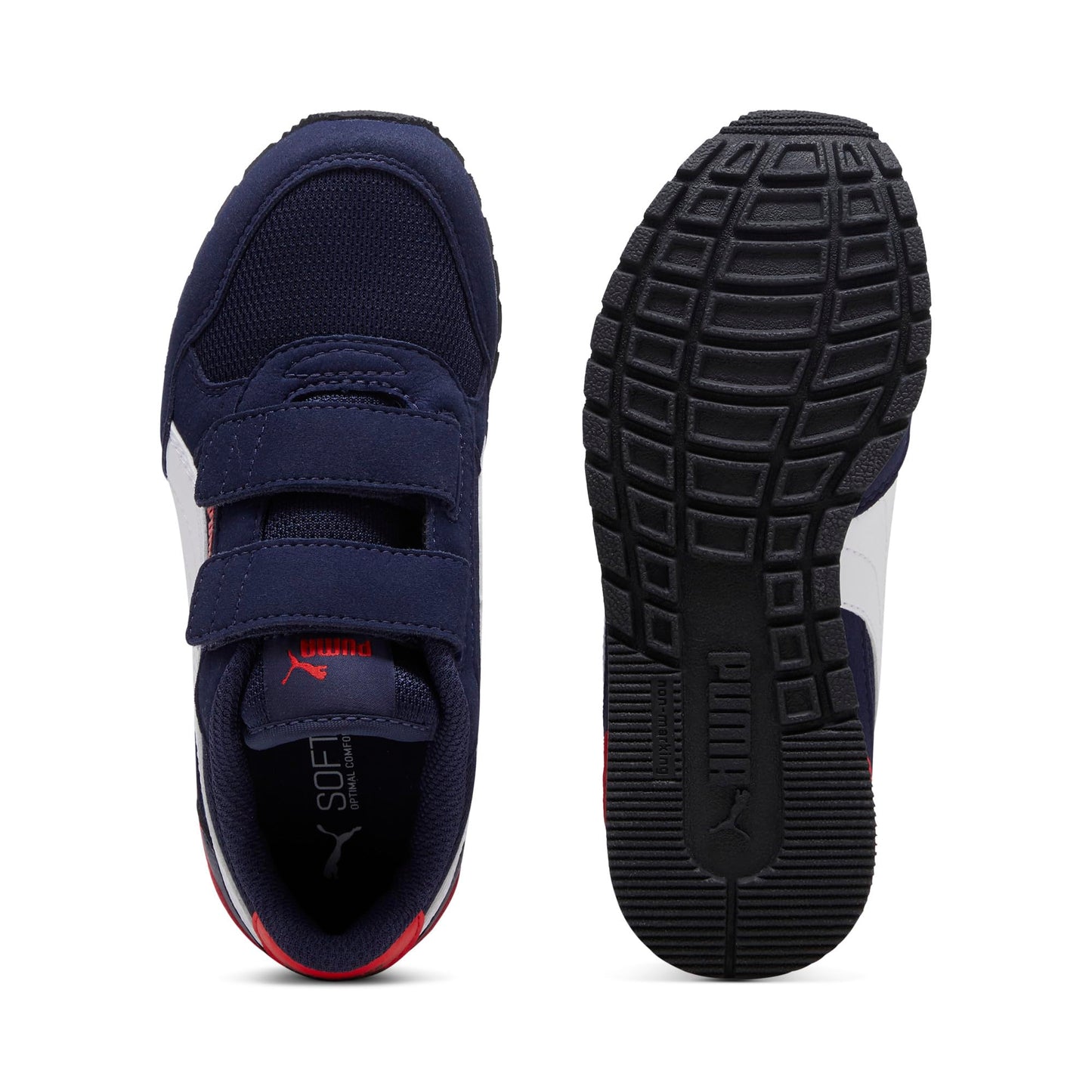 PUMA Unisex-Child ST Runner V4 Mesh Hook and Loop Shoes, Navy-White-Red AH24, Little Kid