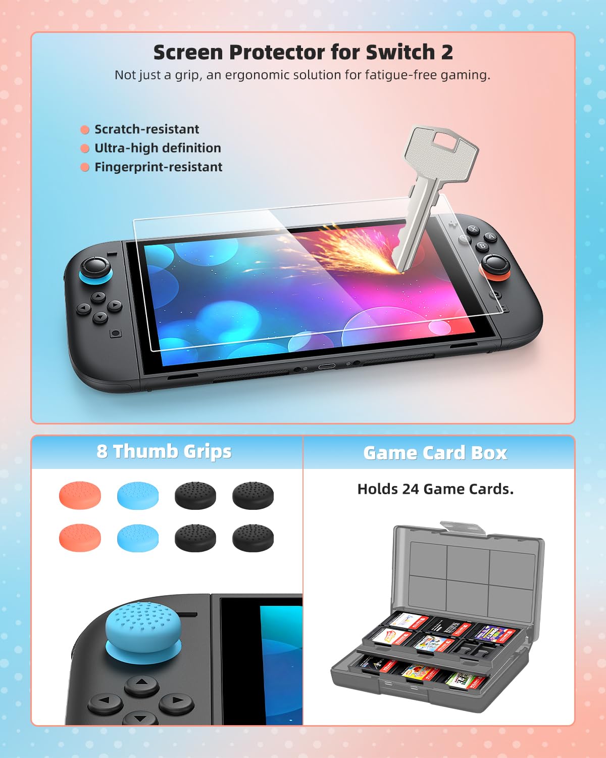Pro Controller Accessories Bundle for Nintendo Switch 2, MENEEA 21-in-1 Kits: Wireless Controllers,Carrying Case,Controller Charger Dock,Grips for Joy Con,Steering Wheels for Mario Kart,Protective Cover for Switch 2 for Sega Master System Games