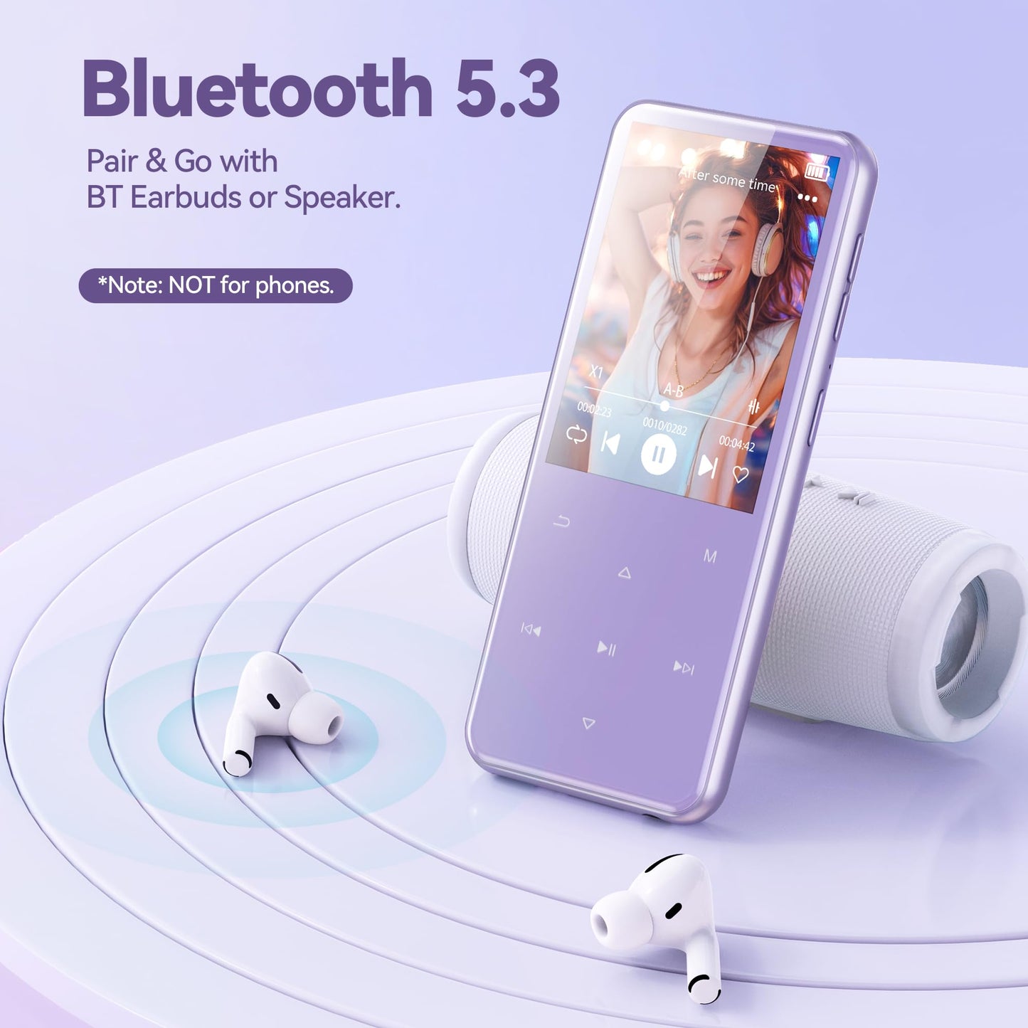 AGPTEK Reproductor MP3 M3 con Bluetooth y Radio FM (64GB / Morado)