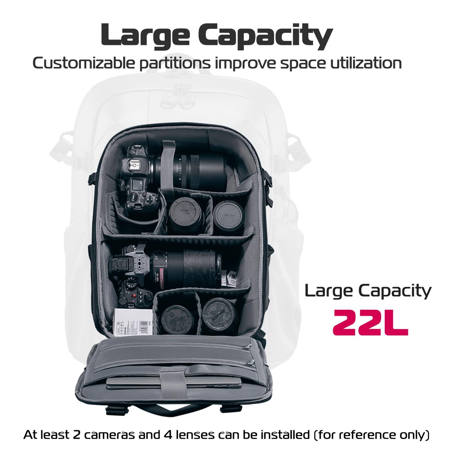 ULANZI Camera Backpack Professional Bag, Water-Resistant Photography Camera Case Anti Theft Travel for Photographers DSLR Mirrorless Camera Lens Tripod Holder 16" Laptop Black 22L