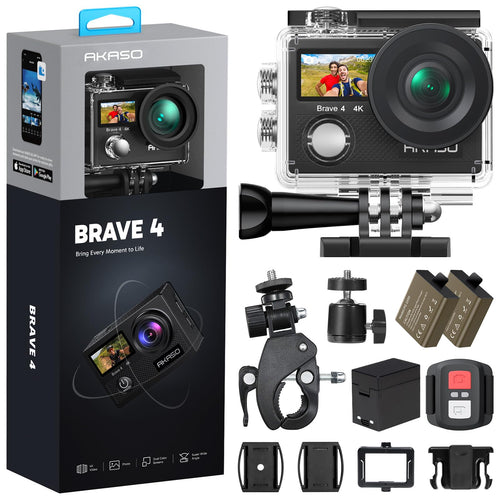 AKASO Cámara de Acción Brave 4 4K 30fps 20MP (Kit de Accesorios)