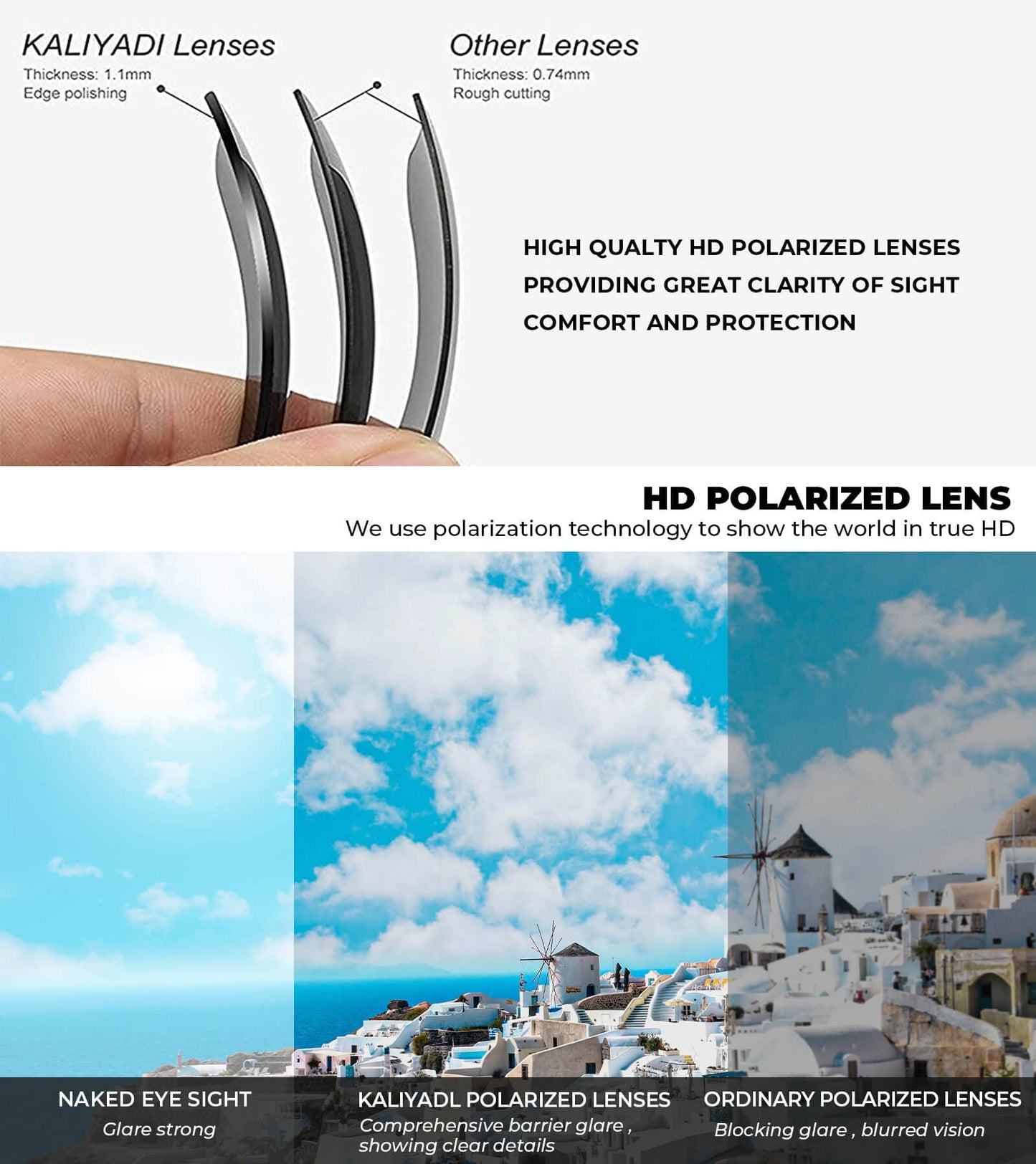 KALIYADI Lentes de Sol Polarizados para Hombre (Negro/Azul Hielo/Rojo)