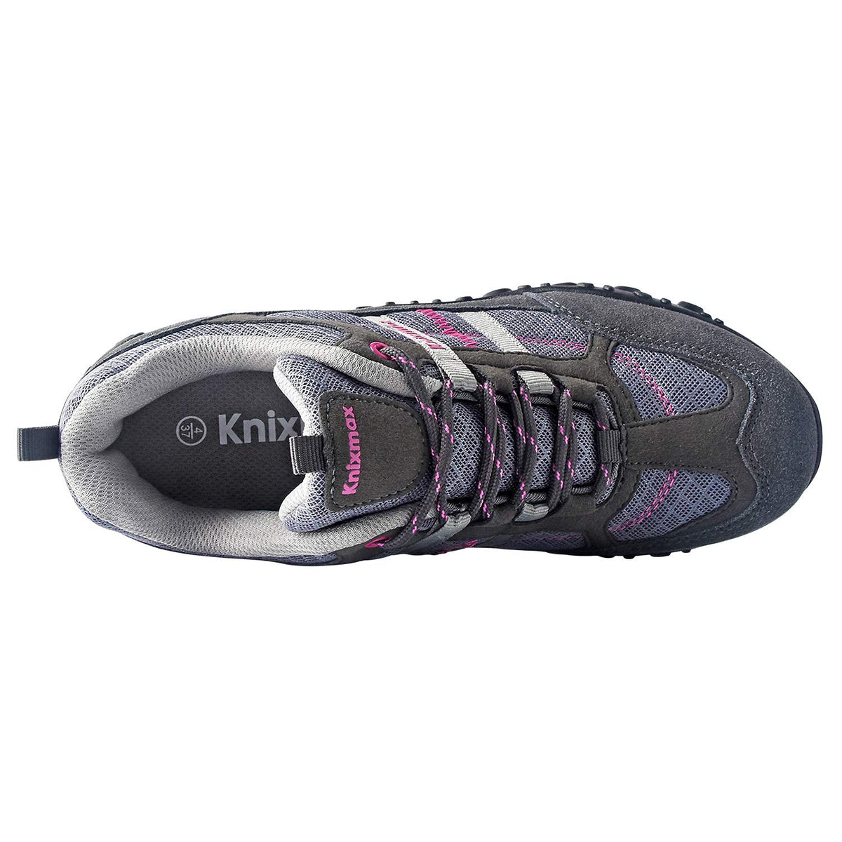 Knixmax Women's Hiking Shoes, Lightweight Low-Top Outdoor Walking Shoes with Suede Leather & Textured Rubber Outsole, Breathable Trail Shoes for Hiking Trekking Camping Grey