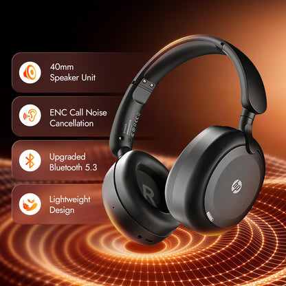 HP H231A Bluetooth Noise Cancelling Over-Ear Headphones with 54H Battery, Built-in Mic for Calls, Lightweight Wireless Headset for Work, Travel & Gaming – Black