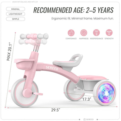 SEREED Triciclo para Niños Pequeños con Iluminación Colorida (Pink)