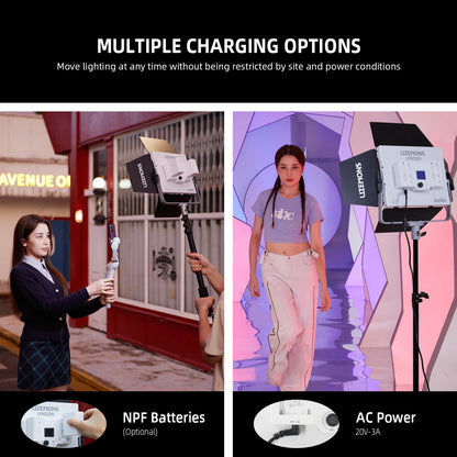Godox LP600R RGB LED Video Light with Barndoor, 2-Pack 60W 1800K-10000K 9270Lux LED Panel Light with Light Stand, APP Control CRI96+ Studio Soft Light