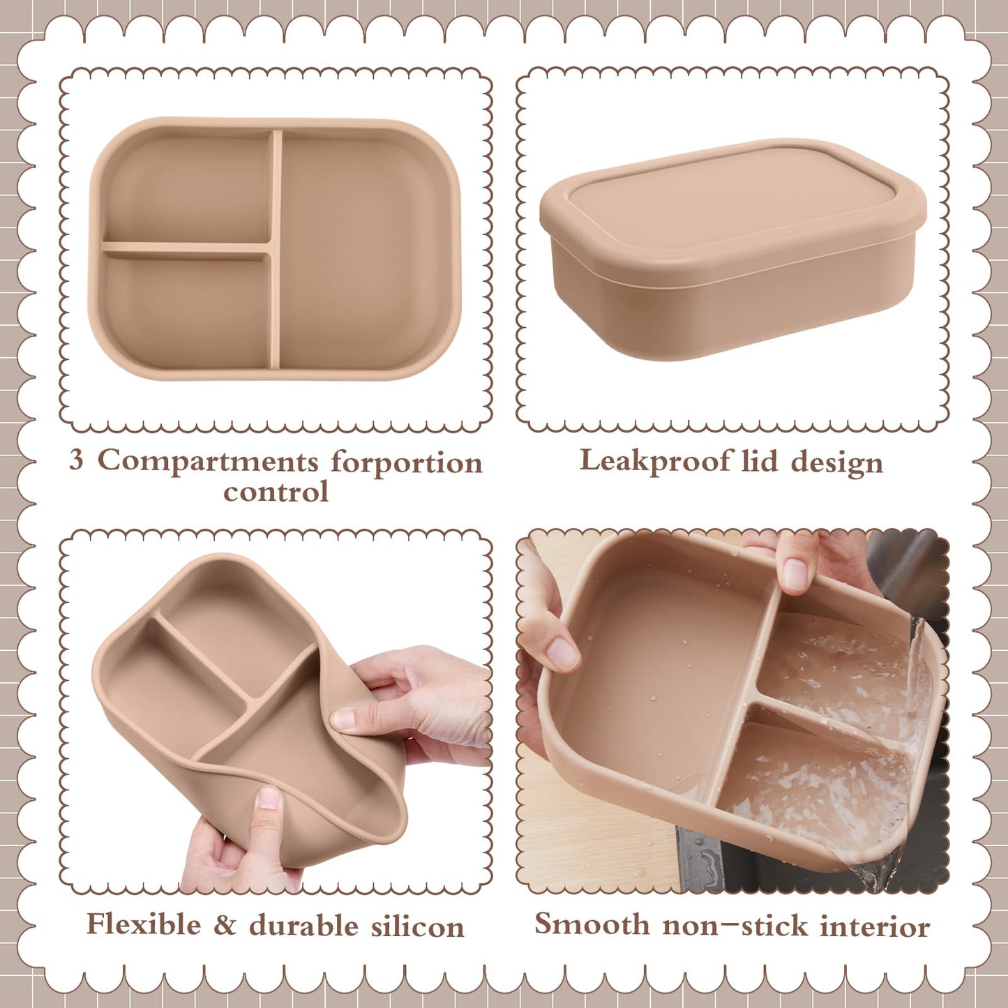 Honeydak Cajas Bento de Silicona (Paquete de 4 / Color Bohemio)