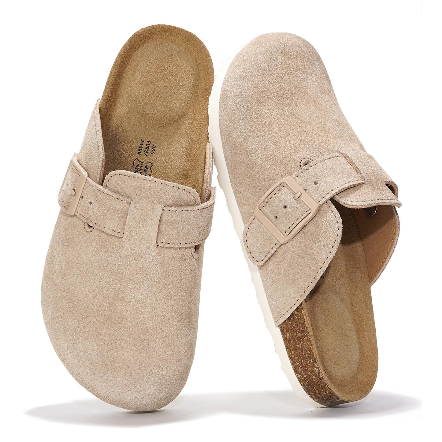 Project Cloud Genuine Leather Footbed Clogs for Women - Memory Foam Arch Support Slippers for Women - Trendy Slip-ons Women's Mules & Clogs Sandals (Benton, SANDSUEDE