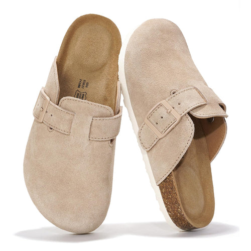 Project Cloud Genuine Leather Footbed Clogs for Women - Memory Foam Arch Support Slippers for Women - Trendy Slip-ons Women's Mules & Clogs Sandals (Benton, SANDSUEDE