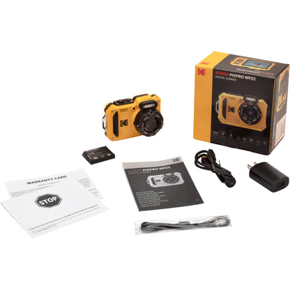 Kodak PIXPRO WPZ2 Rugged Waterproof Shockproof Digital Camera 16MP 4X Optical Zoom 1080P Full HD Video, 2.7 LCD (Yellow), 32GB SD Card, Black Compact Case, Floating Strap, Bundle (7 Items)