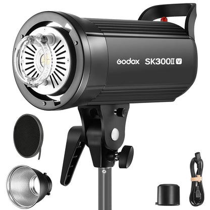 Godox SK300II-V SK300IIV 300Ws Photo Studio Strobe Flash Monolight Light with Reflector Kit, Bowens Mount, 10W LED Modeling Lamp for Studio, Shooting, Location, Portrait Photography 110~120V