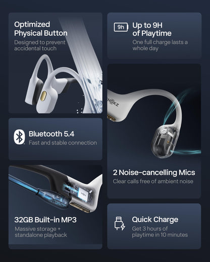 SHOKZ OpenSwim Pro - Open-Ear Bluetooth & MP3 Bone Conduction Sport Headphones, Swimming Headphones, IP68 Waterproof, White