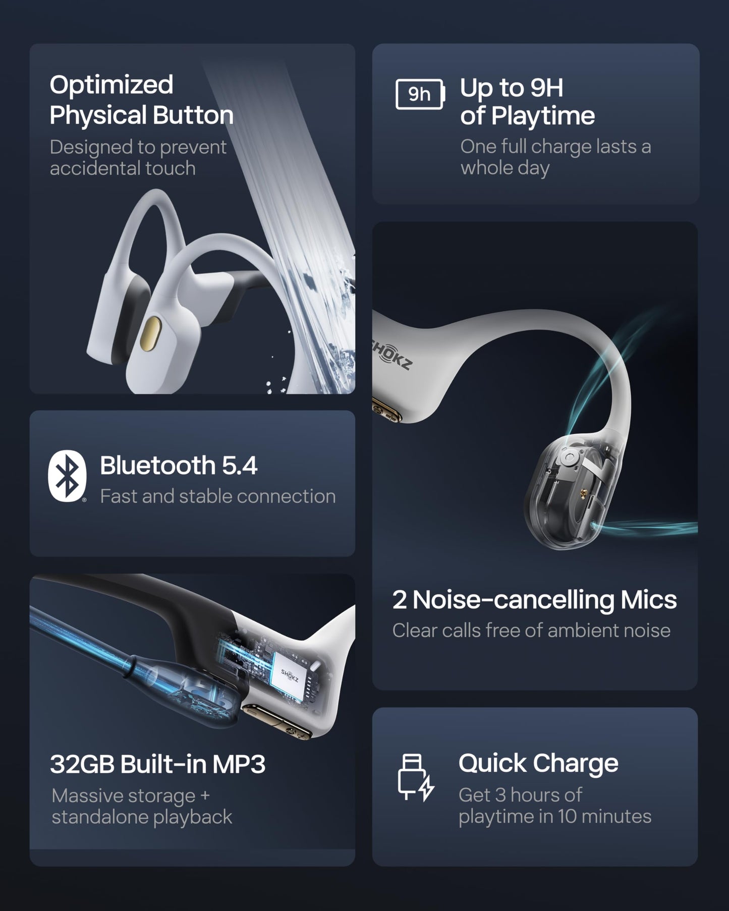 SHOKZ Auriculares Deportivos de Conducción Ósea OpenSwim Pro (Blanco)