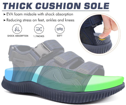 KuaiLu Mens Arch Support Hiking Sandals Orthotic Athletic Sport Recovery Walking Cushion Sandals Open Toe Summer Beach Travel Sandles Plantar Fasciitis Water Sandalias For Camping DarkBlue 9