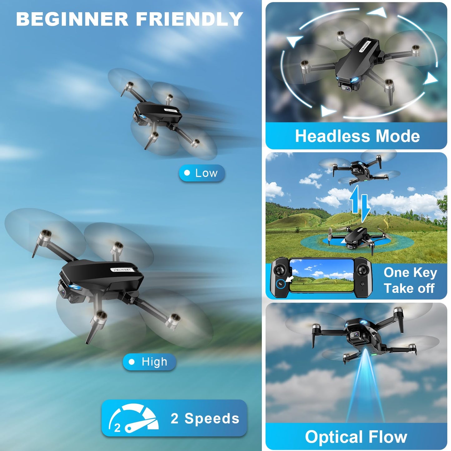 Dron GPS con Cámara 2K HD FPV para Adultos (Black)