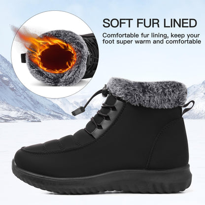 SHIBEVER Winter Boots for Women Snow: Black Fur Lined Warm Ankle Boots - Cold Weather Water Resistant Outdoor Zipper Snow Shoes