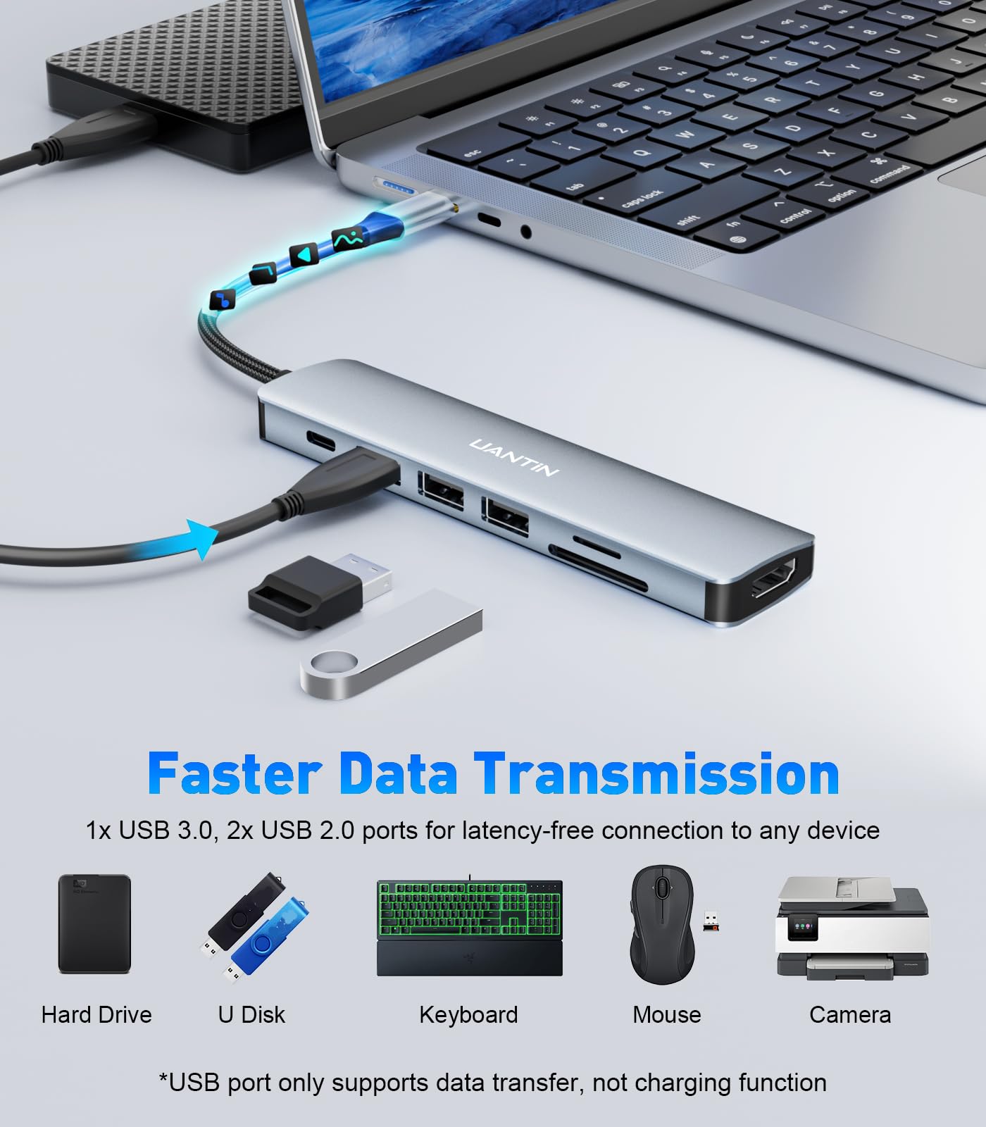 UANTIN Estación de Acoplamiento USB C 7 en 1 (Lector de Tarjetas SD/TF)