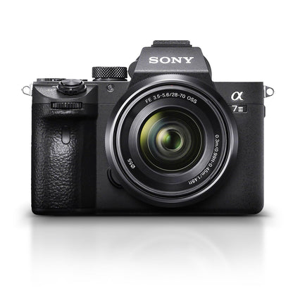 Sony α7 III Full-Frame Mirrorless Camera Kit with 28–70 mm OSS Lens (ILCE-7M3K/B) – 24.2 MP Sensor | 4K HDR Video | 64GB Memory Card, 2 x NP-FZ-100 Battery, Case, External Charger and More