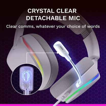 GLORIOUS GHS Eternal RGB - Stereo RGB Gaming Headset for PC, PS5, PS4, Switch - Custom Tuned Angled Drivers, Adjustable Crystal Clear Detachable Mic, USB-C - Durable, All Day/Night Comfort - White