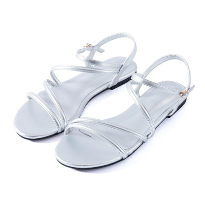 Mtzyoa Women Flat Sandals Ankle Strappy Gladiator Dressy Summer Silver