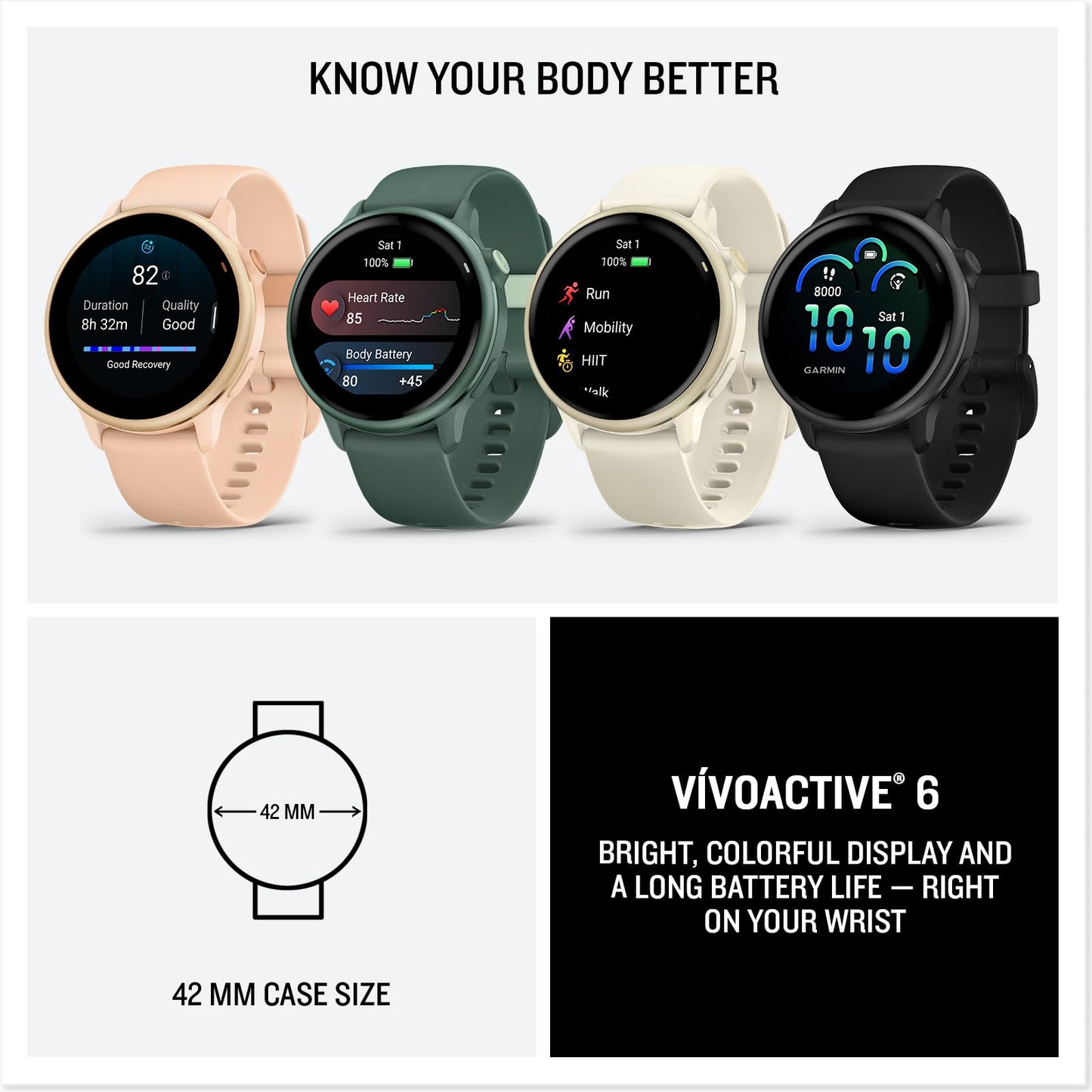 Garmin vívoactive® 6, Health and Fitness GPS Smartwatch, AMOLED Display, Up to 11 Days of Battery, Lunar Gold with Bone Band