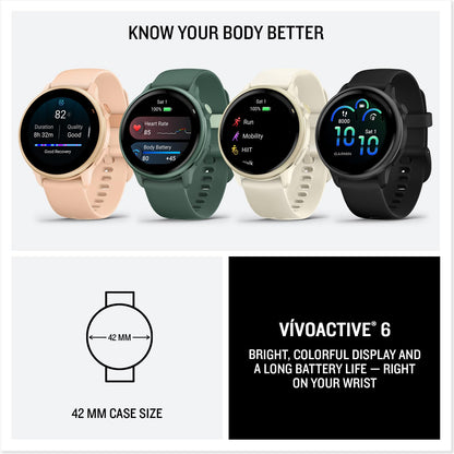 Garmin vívoactive® 6, Health and Fitness GPS Smartwatch, AMOLED Display, Up to 11 Days of Battery, Lunar Gold with Bone Band