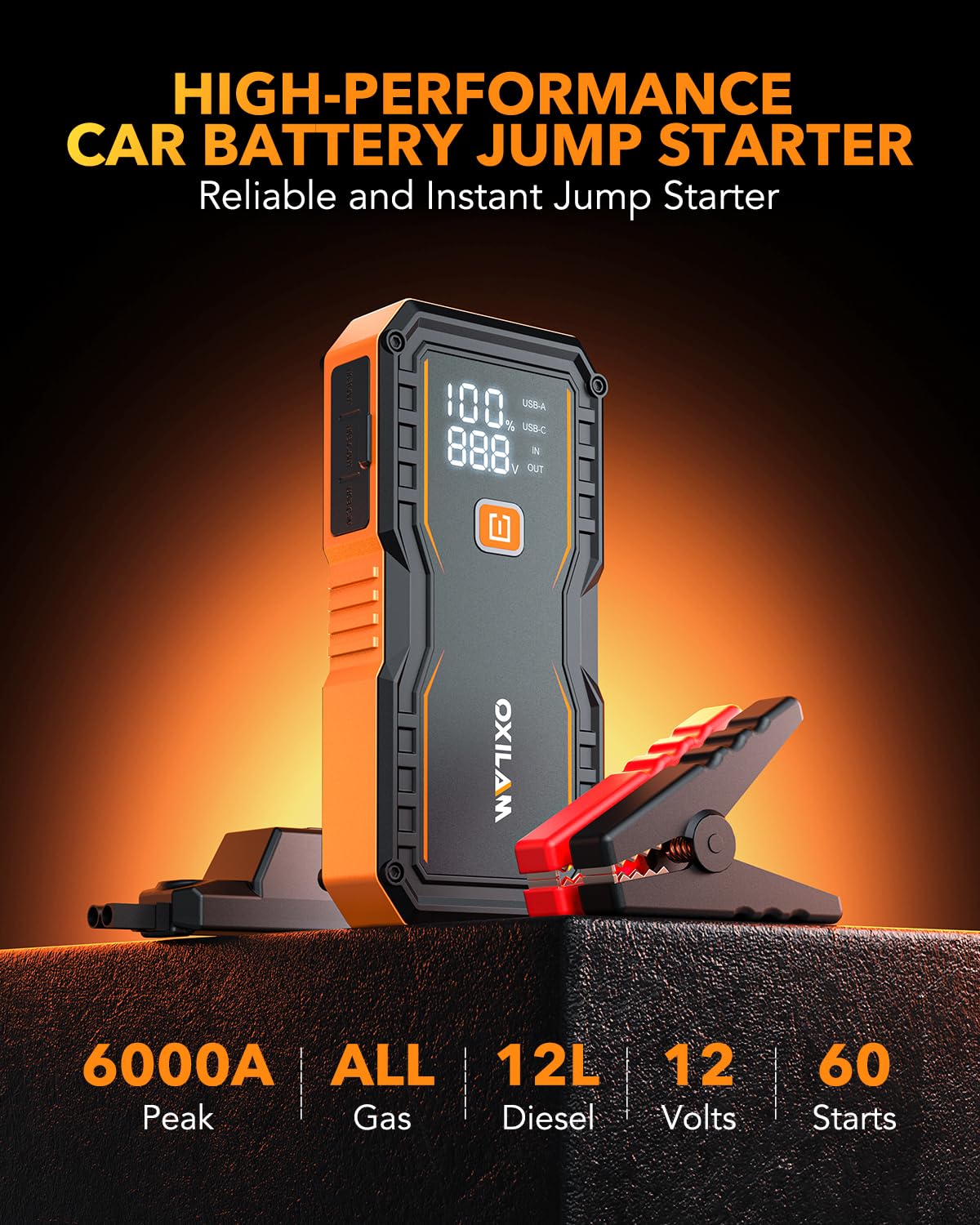 OXILAM Arrancador de Batería de Coche 6000A