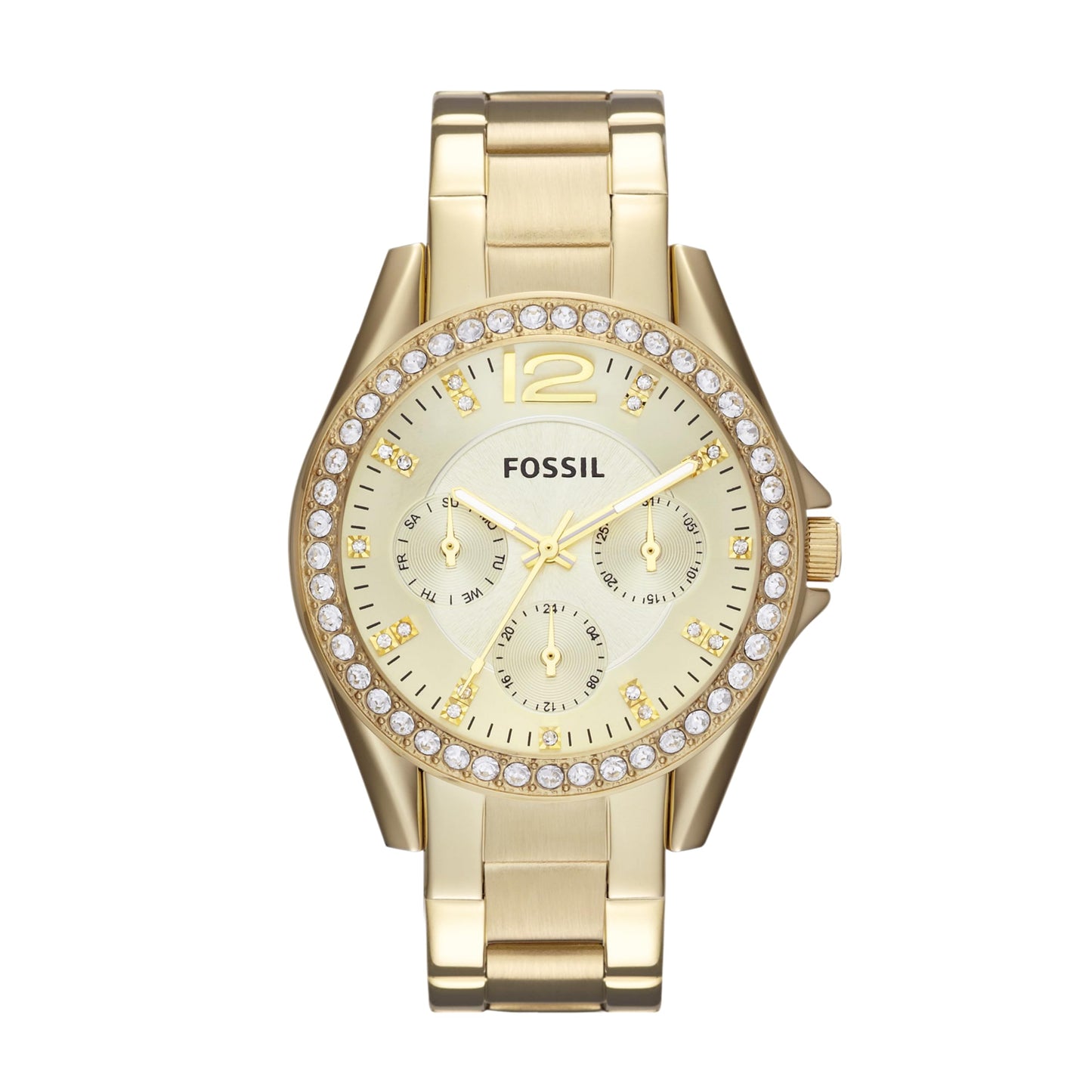 Fossil Women's Watch, Riley Quartz Stainless Steel Multifunction Watch for Women, Color: Gold Glitz