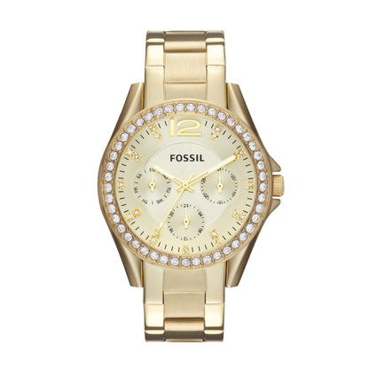 Fossil Women's Watch, Riley Quartz Stainless Steel Multifunction Watch for Women, Color: Gold Glitz