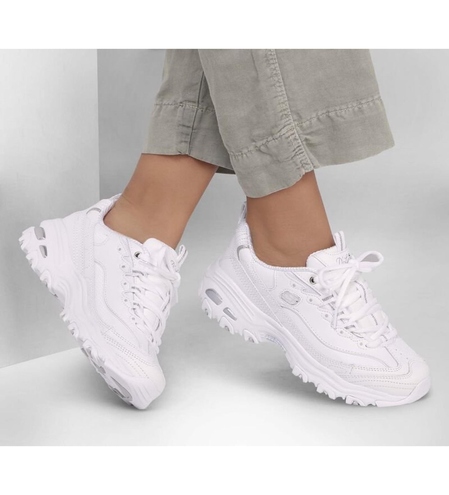 Skechers womens D'lites Fresh Start Memory Foam Lace-up Fashion Sneaker, White