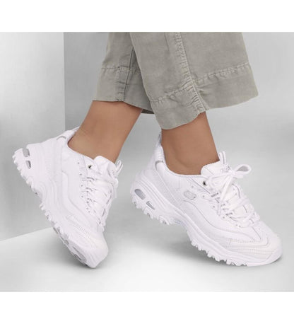Skechers womens D'lites Fresh Start Memory Foam Lace-up Fashion Sneaker, White