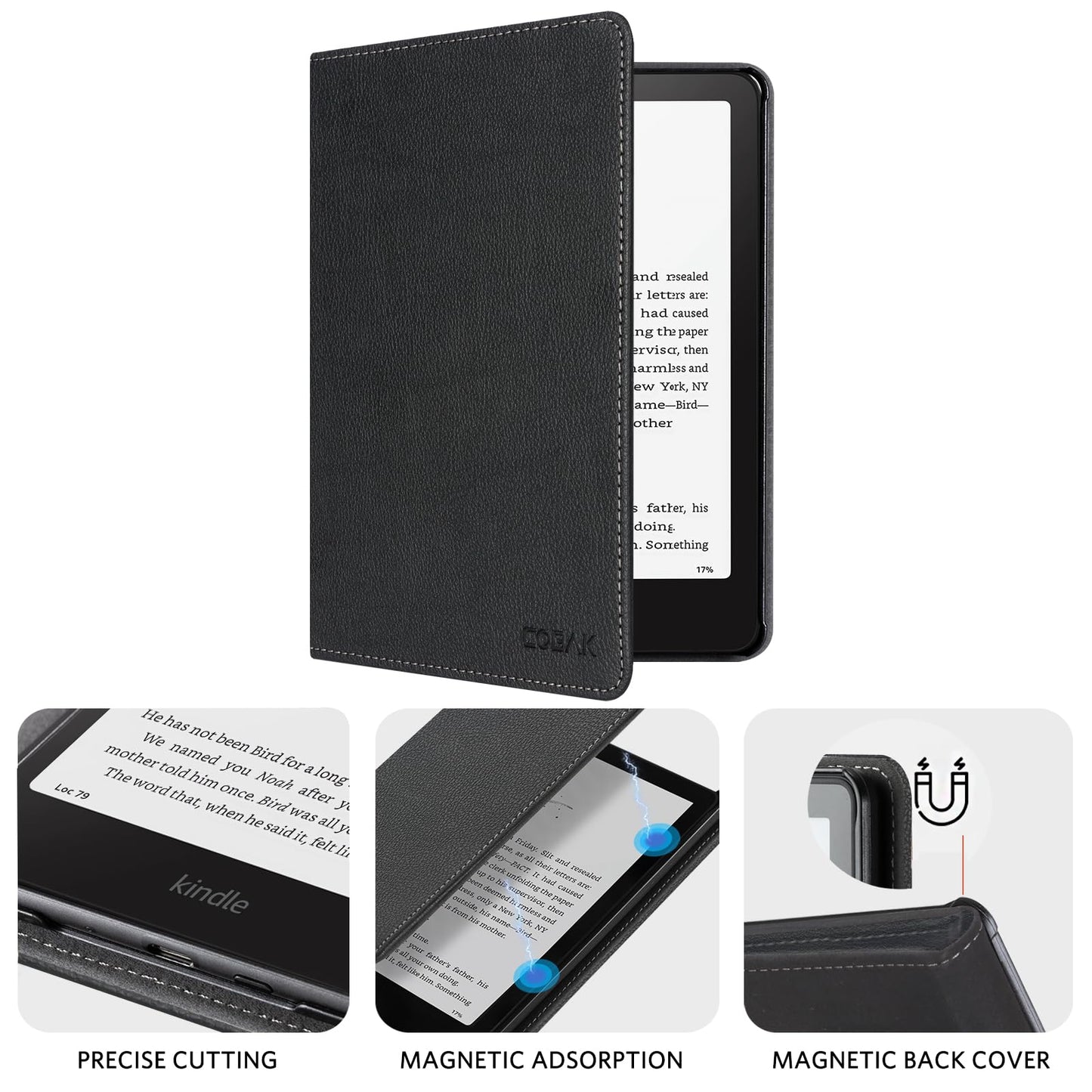 CoBak Funda con Soporte para Kindle Paperwhite 12ª Gen y Colorsoft (Negro)