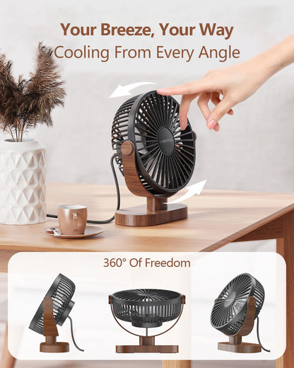 SWEETFULL Pequeño Ventilador de Escritorio USB (Madera Negra)