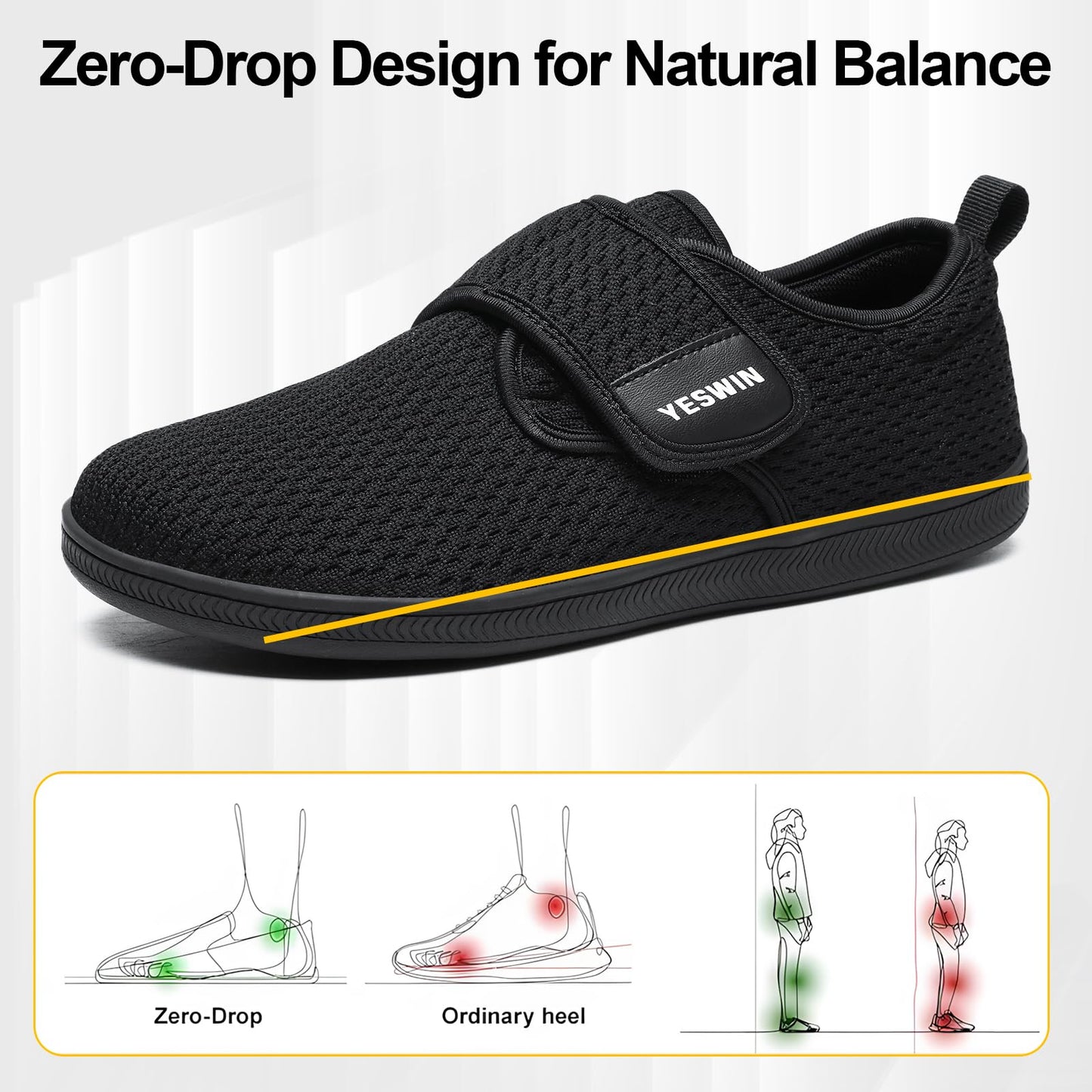 YESWIN Zapatos para Caminar para Diabéticos para Mujer (Negro)