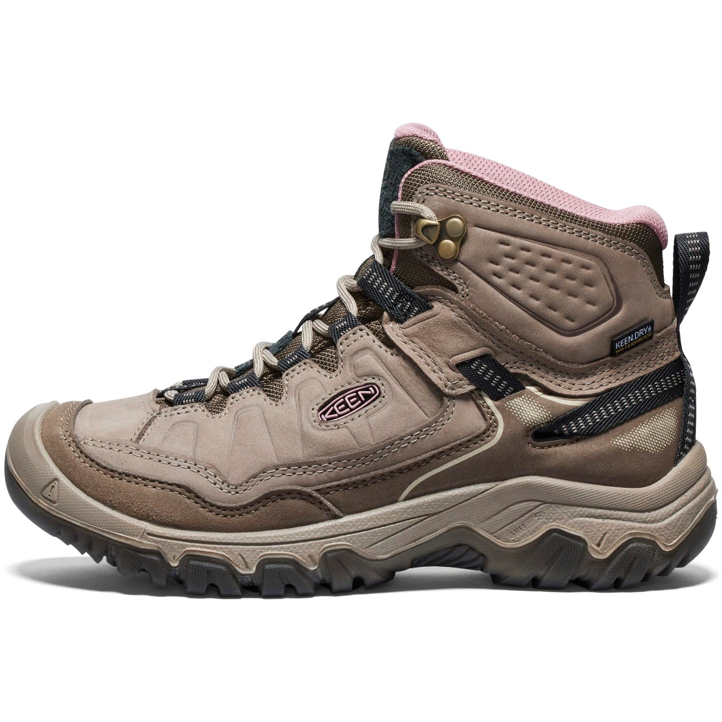 KEEN Women's Targhee 4 Mid Height Durable Comfortable Waterproof Hiking Boots, Brindle/Nostalgia Rose