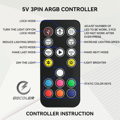 GSCOLER Kit de Controlador ARGB para Ventiladores de PC (Con Control Remoto)