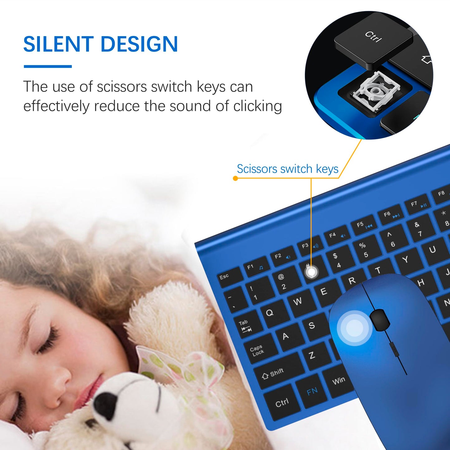 TopMate Combo Teclado y Ratón Inalámbrico Ultra Delgado (Azul Negro)